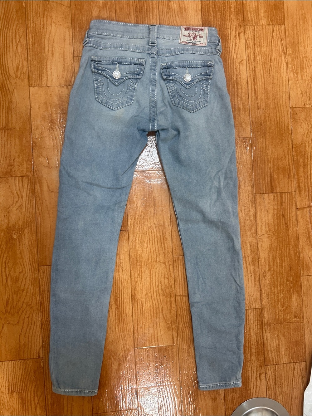 True Religion Super Skinny Jeans Blue Light Wash Flap Pocket Women's 26 Stretch